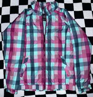 The North Face Women's Plaid Insulated Full-Zip Puffer Jacket Purple Teal Small